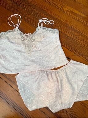 Victoria's Secret Pale Pink Lace-Trim Satin Cami & Shorts Set